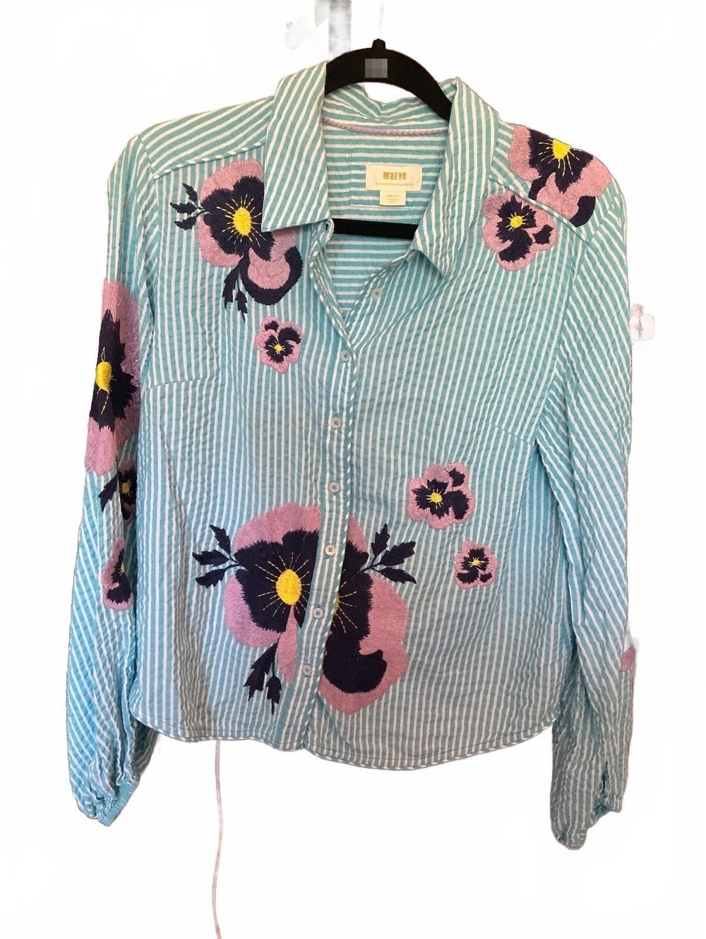 #FP106 Maeve Floral Embroidered Poplin Buttondown, Size S
